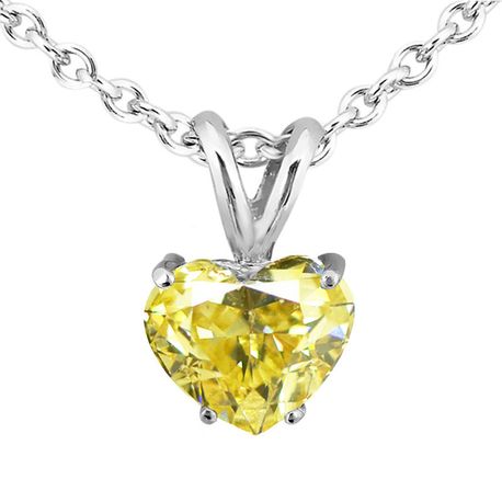 Yellow Heart Shape Diamond Solitaire Pendant 14K White Gold 0.80 Carat