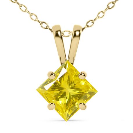 Yellow Diamond Solitaire Pendant Natural Princess Cut 1 Carat Treated 14K SI2