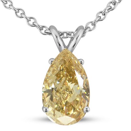 Diamond Solitaire Pendant Natural Pear Brown Color 14K White Gold 0.72 ct IGI