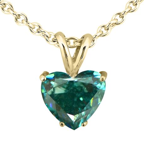 Blue Heart Shape Diamond Solitaire Pendant Necklace 14K Yellow Gold 0.76 Carat