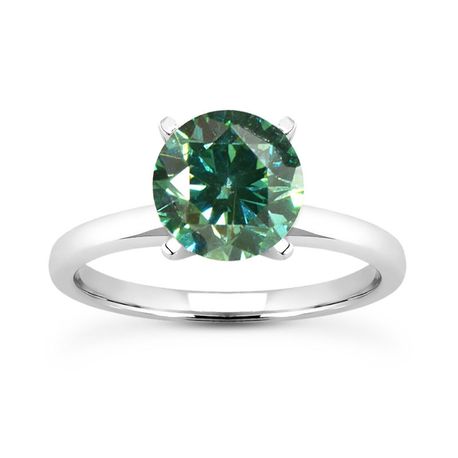1 Carat Green Diamond Solitaire Ring Round 14K White Gold