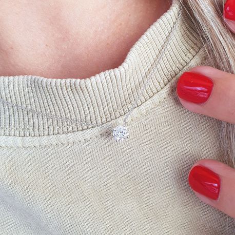 Round Diamond Floating Pendant 14K White Gold 0.70 Carat IGI 