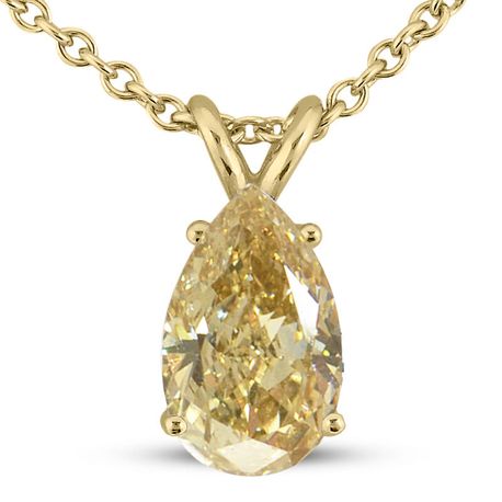 Diamond Solitaire Pendant Brown Pear 14K Yellow Gold 0.72 Carat IGI Certificate
