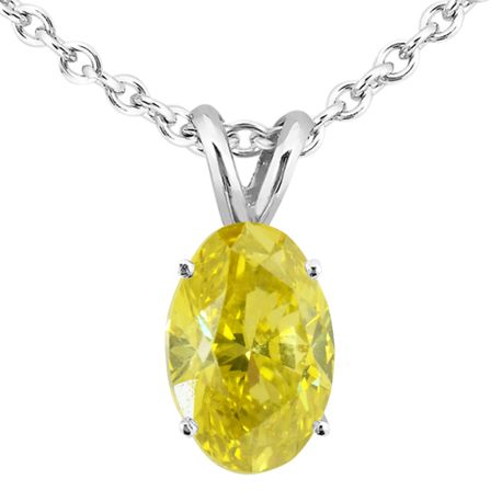 Diamond Solitaire Pendant Necklace Yellow Oval 14K White Gold 1 Carat