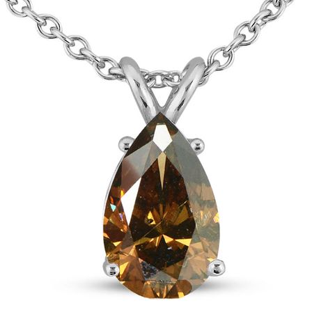 3.5ct Diamond Solitaire Pendant Brown Pear Shape 14K White Gold