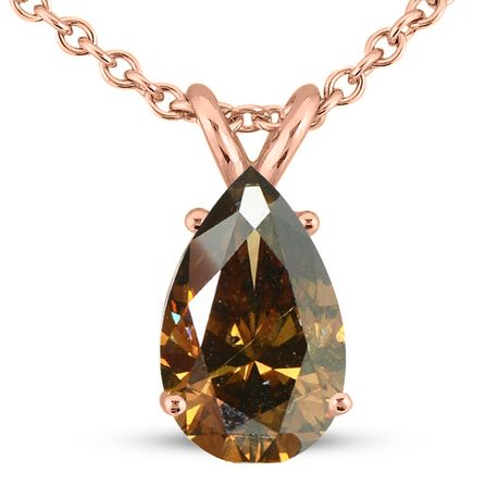 Real Diamond Solitaire Pendant Natural Brown Pear Shape 14K Rose Gold SI1 3.5 Carat