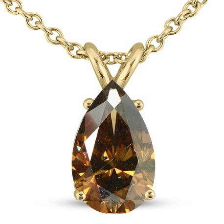 Diamond Solitaire Pendant Fancy Brown Pear Shape 14K Yellow Gold SI1 3.51 Carat