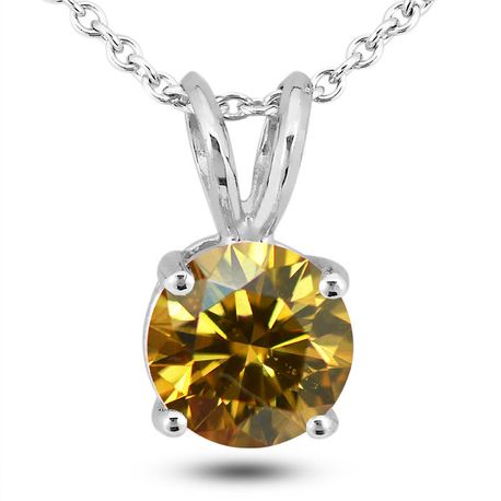 1 Carat Diamond Solitaire Pendant Round Champagne Color Treated 14K Gold VS2