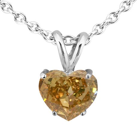 Heart Diamond Solitaire Pendant Brown 14K White Gold 1 Carat