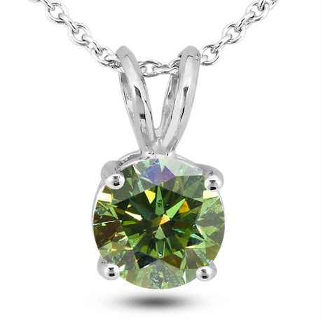 2 Carat Round Green Diamond Solitaire Pendant Necklace 14K White Gold