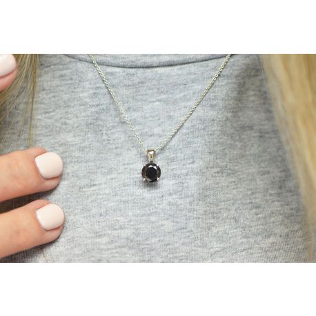 Black Diamond Solitaire Pendant Necklace Round IGI 14K White Gold 1.31 Carat