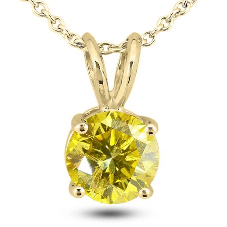 Genuine Diamond Solitaire Pendant Round Yellow 14K SI 1.08 Carat