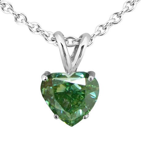 Green Heart Cut Diamond Solitaire Pendant 14K White Gold 1 Carat