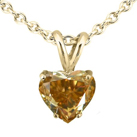 Brown Heart Shape Solitaire Diamond Pendant 14K Yellow Gold VS1 1.13 Carat