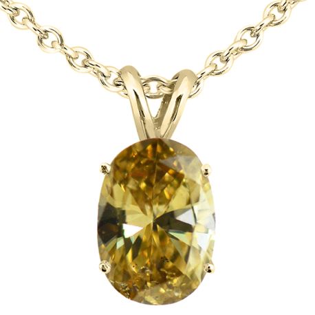 Brown Oval Diamond Solitaire Pendant Natural Treated 14K Yellow Gold 2.21 Carat