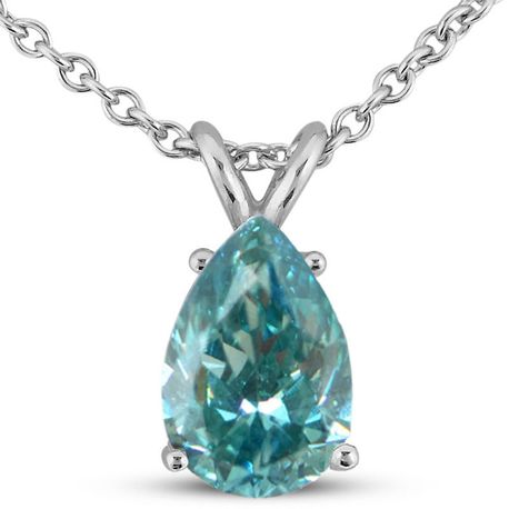 Diamond Solitaire Pendant Natural Pear Shape Blue Treated 14K White Gold VS2 1CT