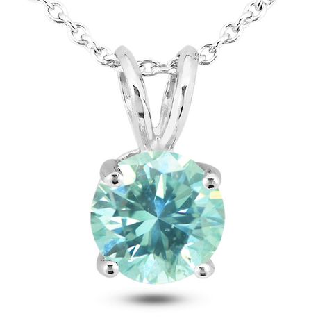 Diamond Solitaire Pendant 1.85 Carat Round Blue Color Treated 14K White Gold
