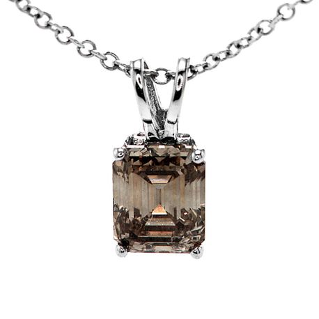 Emerald Cut Diamond Solitaire Pendant Fancy Champagne 14K White Gold VS1 1 Carat
