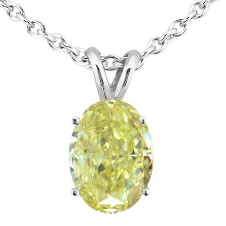 Diamond Solitaire Pendant Natural Yellow Oval Treated 14K White Gold 1 Carat