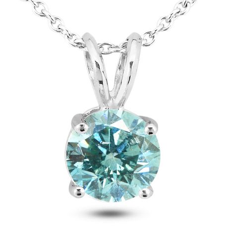 Blue Diamond Solitaire Pendant Round 14K White Gold 2.22 Carat