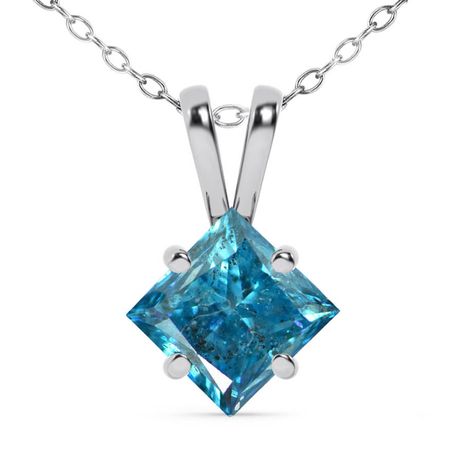 2 Carat Floating Diamond Solitaire Pendant Blue Princess 14K White Gold