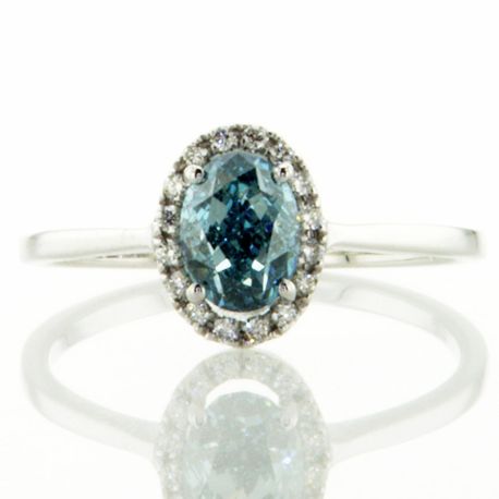 Oval Diamond Halo Engagement Ring Blue Color 1.35 TCW VVS2