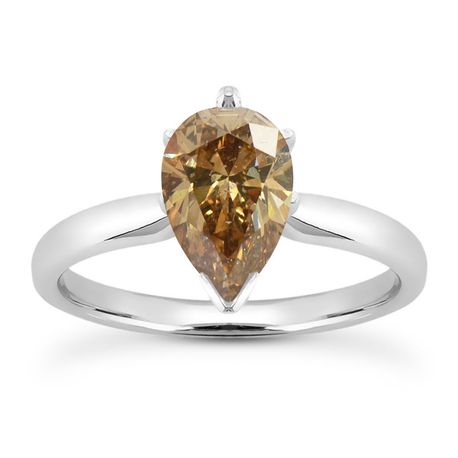 Diamond Engagement Ring Pear Shape Fancy Brown 14K White Gold SI1 2.14 Carat