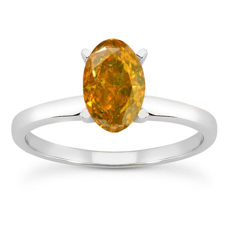 Orange Diamond Engagement Ring Oval Shape Treated 14K White Gold VS2 1 Carat