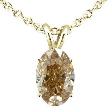1 Carat Brown Oval Diamond Solitaire Pendant 14K Yellow Gold IGI