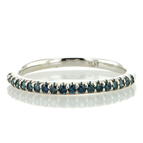 Diamond Wedding Band Ring Blue Stacking 14K White Gold 0.20 TCW