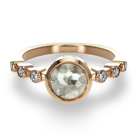 Rose Cut Diamond Bezel Engagement Ring 14K Rose Gold Fancy Gray 1.42 TCW