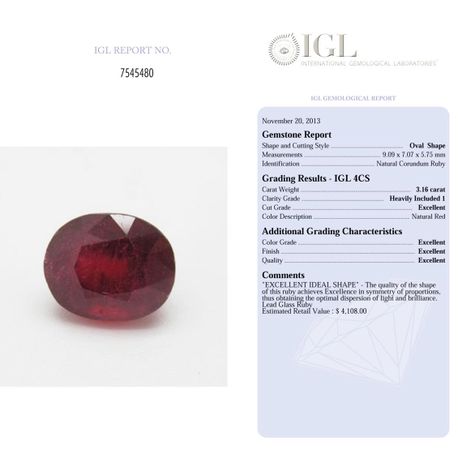 Ruby Gemstone Red Oval Cut 3.16 Carat