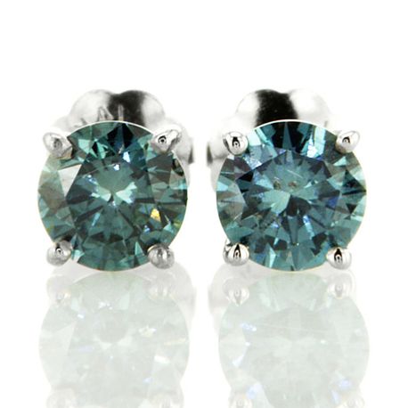 Blue Diamond Stud Earrings Round Cut 0.80 TCW VS2/SI1 14K White Gold