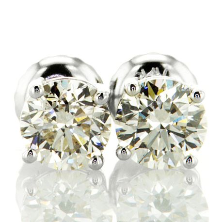 Round Shape Diamond Stud Earrings Real 1.17 Carat H/I VS2/SI1 14K White Gold