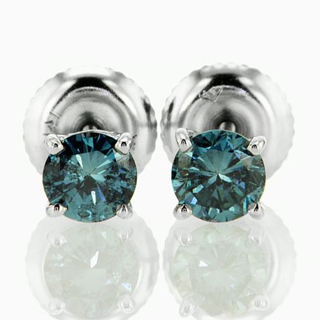 Blue Round Diamond Stud Earrings SI1 14K White Gold 0.68 TCW
