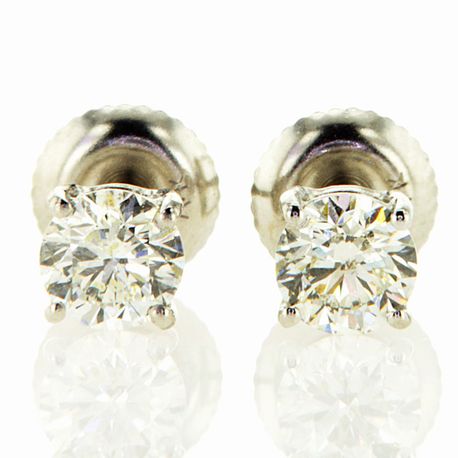 Diamond Solitaire Stud Earrings 0.90 TCW Round 14K White Gold