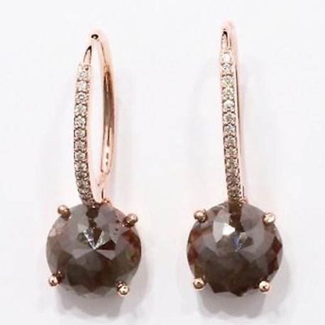 Rose Cut Diamond Drop Earrings 14K Rose Gold Round Fancy Grayish Brown 4.99 TCW