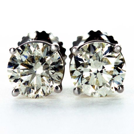 Real Diamond Solitaire Stud Earrings 2 Carat Round G/SI1 14K White Gold 