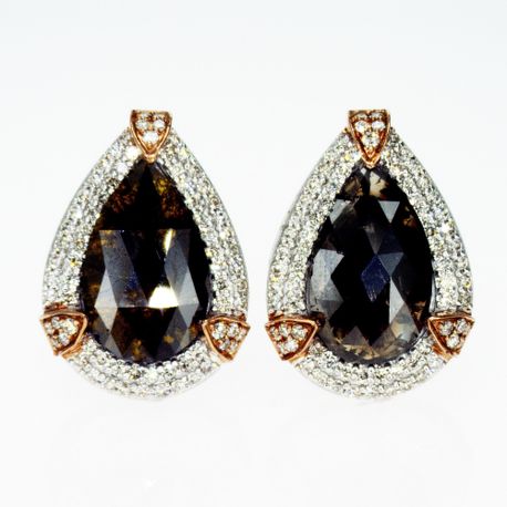 4.97 TCW Rose Cut Diamond Halo Earrings Pear Shape 14K White Gold Fancy Dark Brown