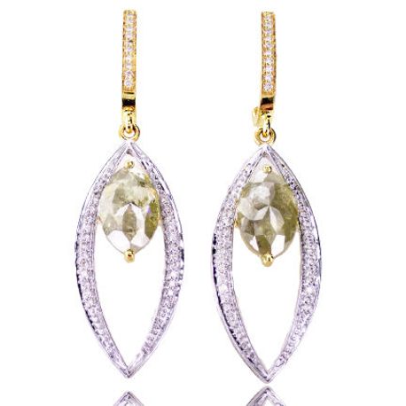 4.82 TCW Rose Marquise Diamond Drop Earrings 14K White Gold Fancy Grayish Green