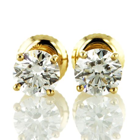 Diamond Stud Earrings Round E/F VVS2 Lab Grown 14K Yellow Gold 1.40 TCW IGI Certified