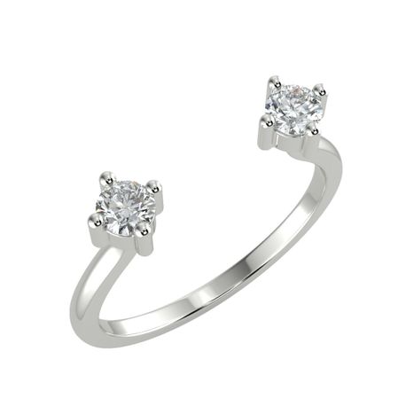 Two-Stone Stackable Diamond Open Ring Solid 14K White Gold Round Cut 0.23 TCW