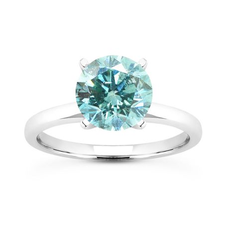 Diamond Solitaire Ring Round Blue 14K White Gold SI1 2.22 Carat