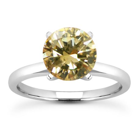 Champagne Diamond Wedding Ring Round Shape Treated 14K White Gold SI1 2.49 CT