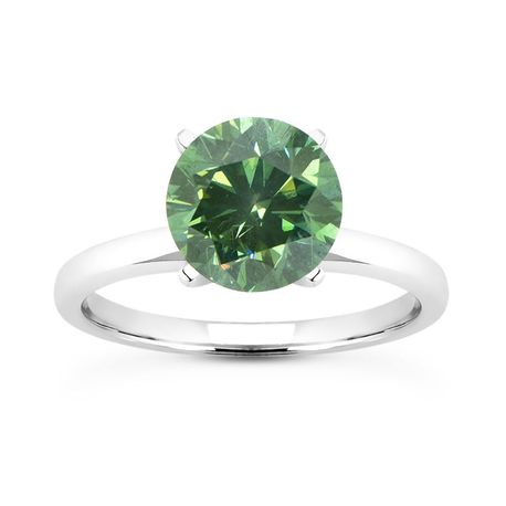 2.6 CT Diamond Solitaire Ring Round Shape Green 14K White Gold