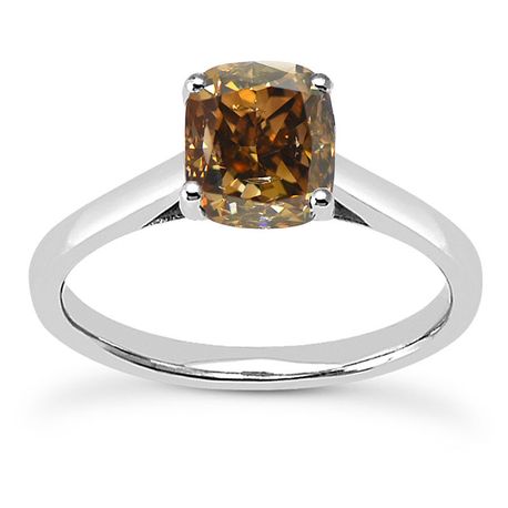 Brown Cushion Diamond Solitaire Ring 14K White Gold SI2 IGI Certified 2.01 Carat