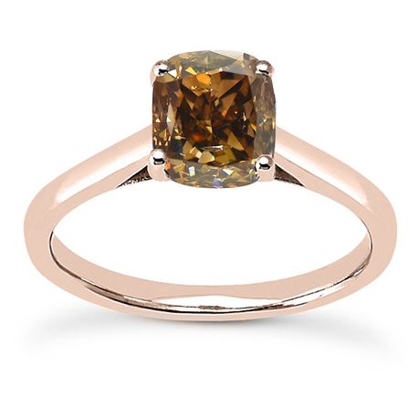 Diamond Solitaire Wedding Ring Brown Cushion 14K Rose Gold SI2 2 Carat