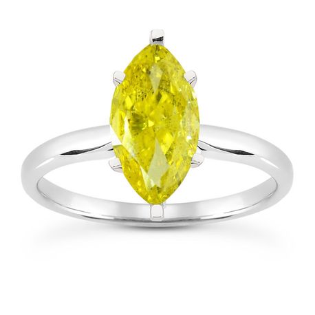 Diamond Solitaire Ring Yellow Marquise 14K White Gold 2.00 Carat