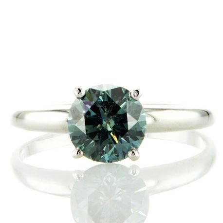 Diamond Solitaire Wedding Ring Blue Round 1.63 Carat SI1 14K White Gold