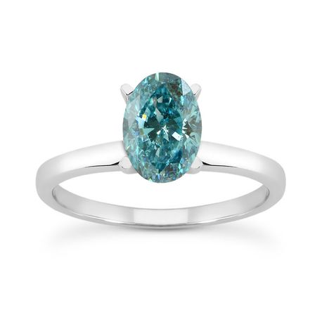 Blue Oval Diamond Wedding Ring 14K White Gold VS2 1.62 Carat